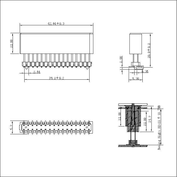 BB2.54F-H232G0B02 2.54mm 216P Male Board to Board Connector Mating 21.5-21.7mm  L=20.7mm